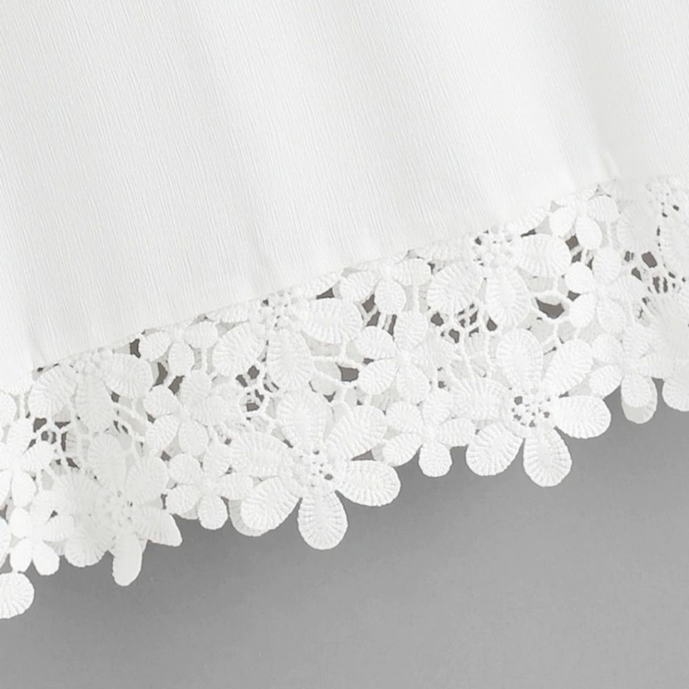 White Lace Hem Tie Neck Top Size S - Picture 5 of 7